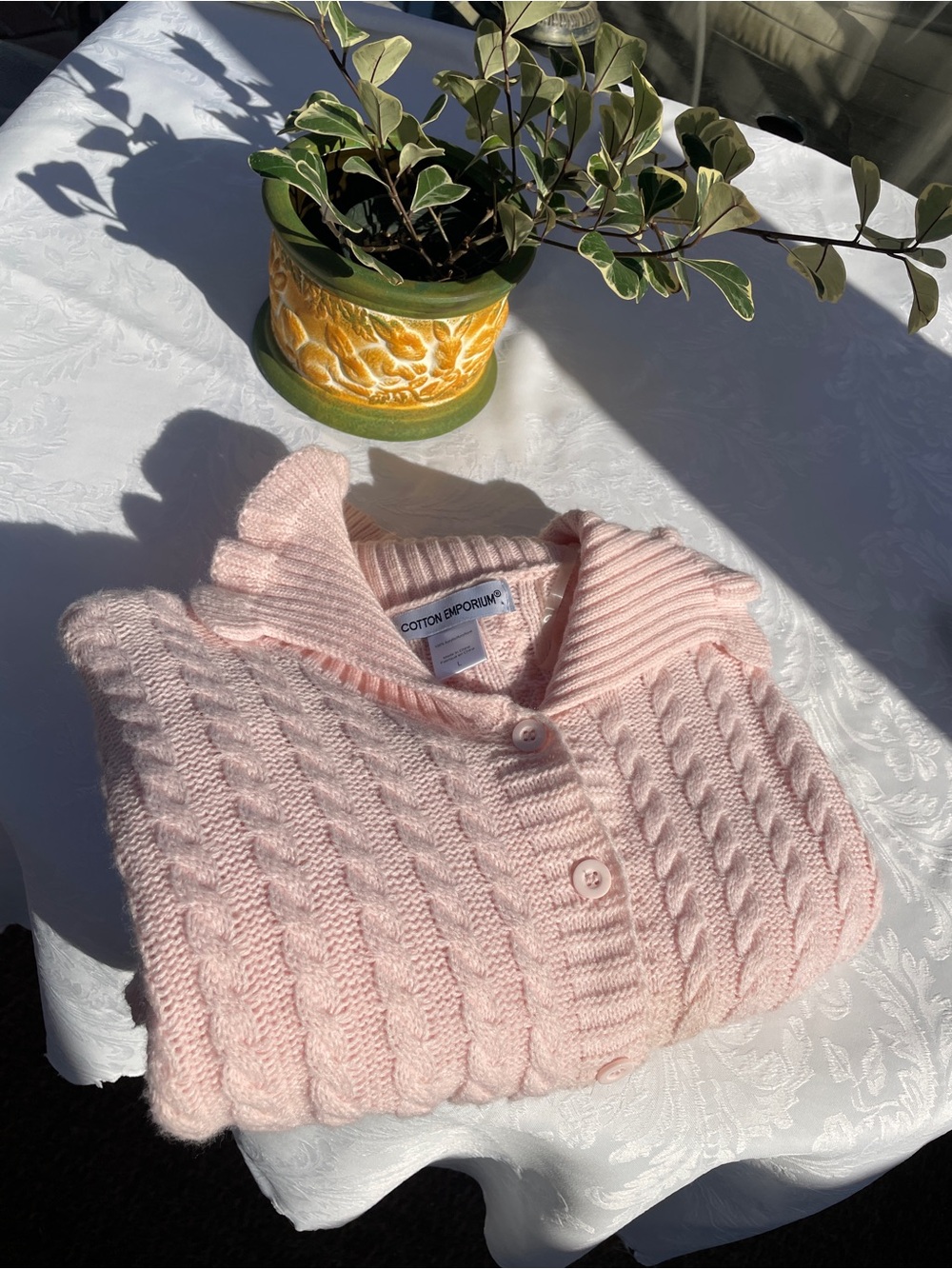 Cotton Emporium Soft Pink Cable-Knit Button Cardigan